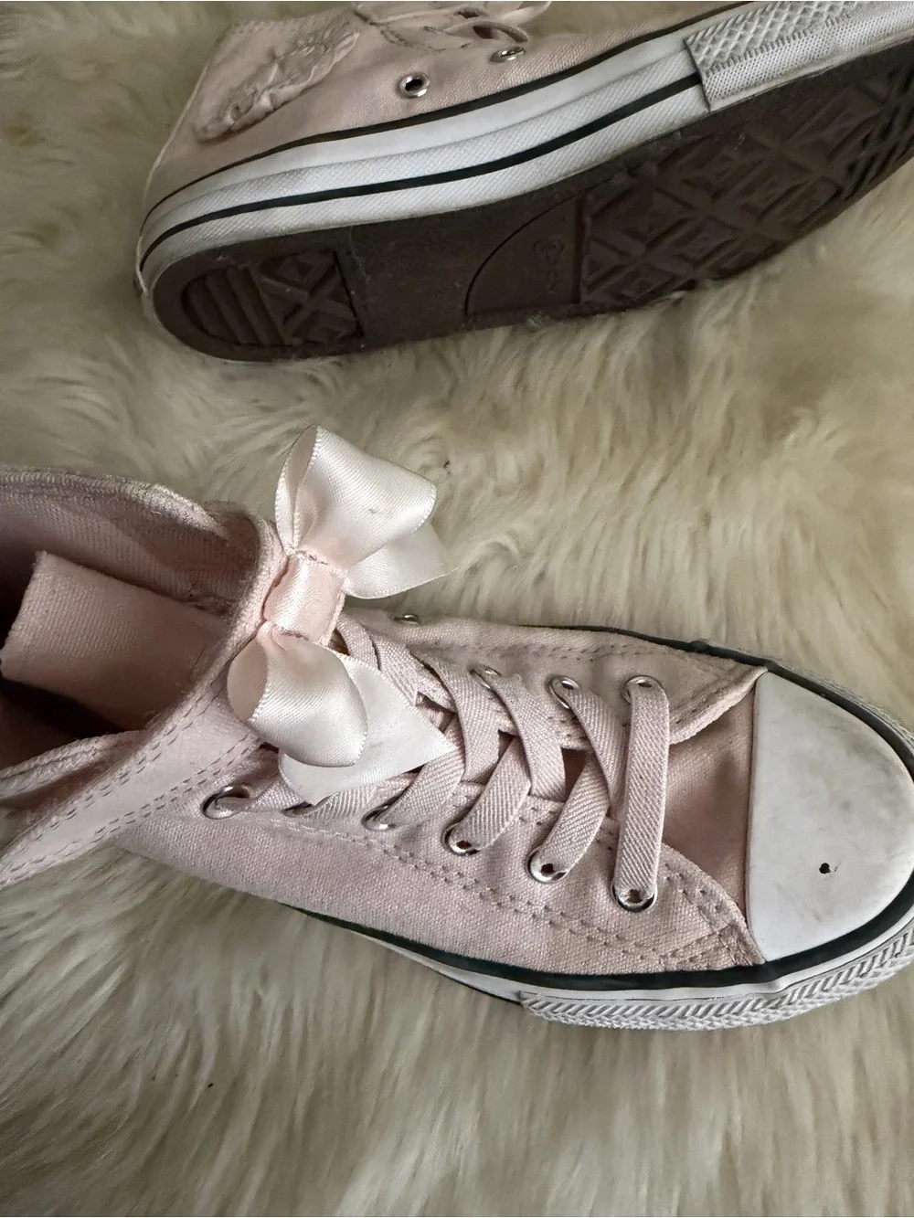 Converse Kids Light Pink High-Top Sneakers with Satin Bows